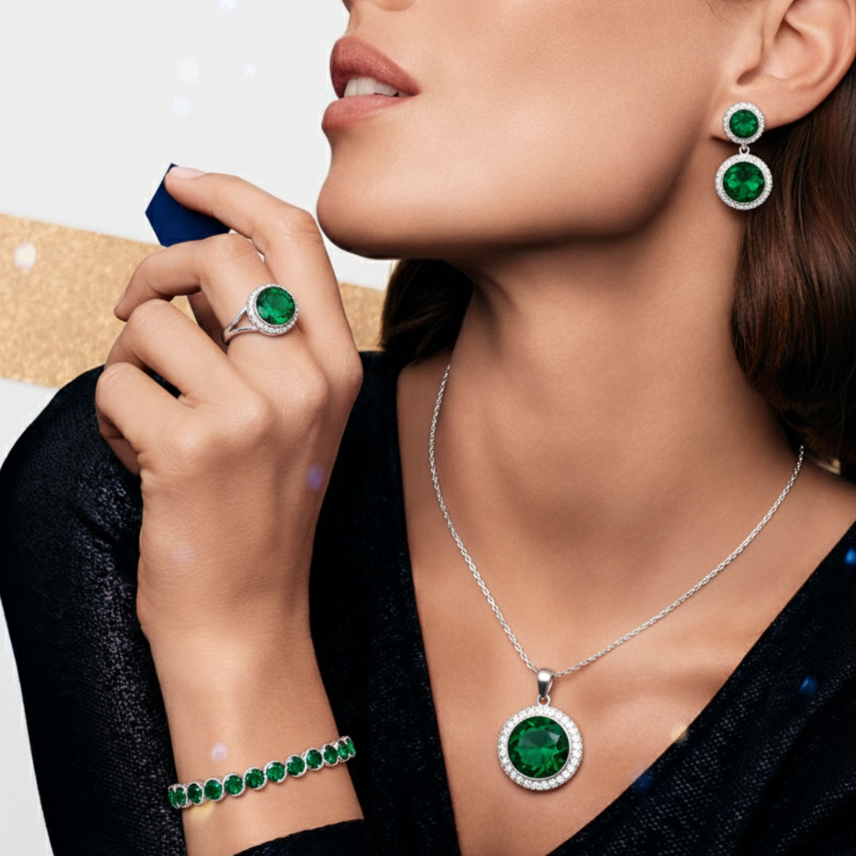 CelestiaZir | Sterling Silver Rainbow Zircon Earrings Ring Bracelets Pendant Bridal Set