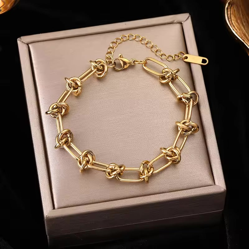 Hearty Knot - Knot Design Gold Tone Twisted Bracelet Bangles For Women