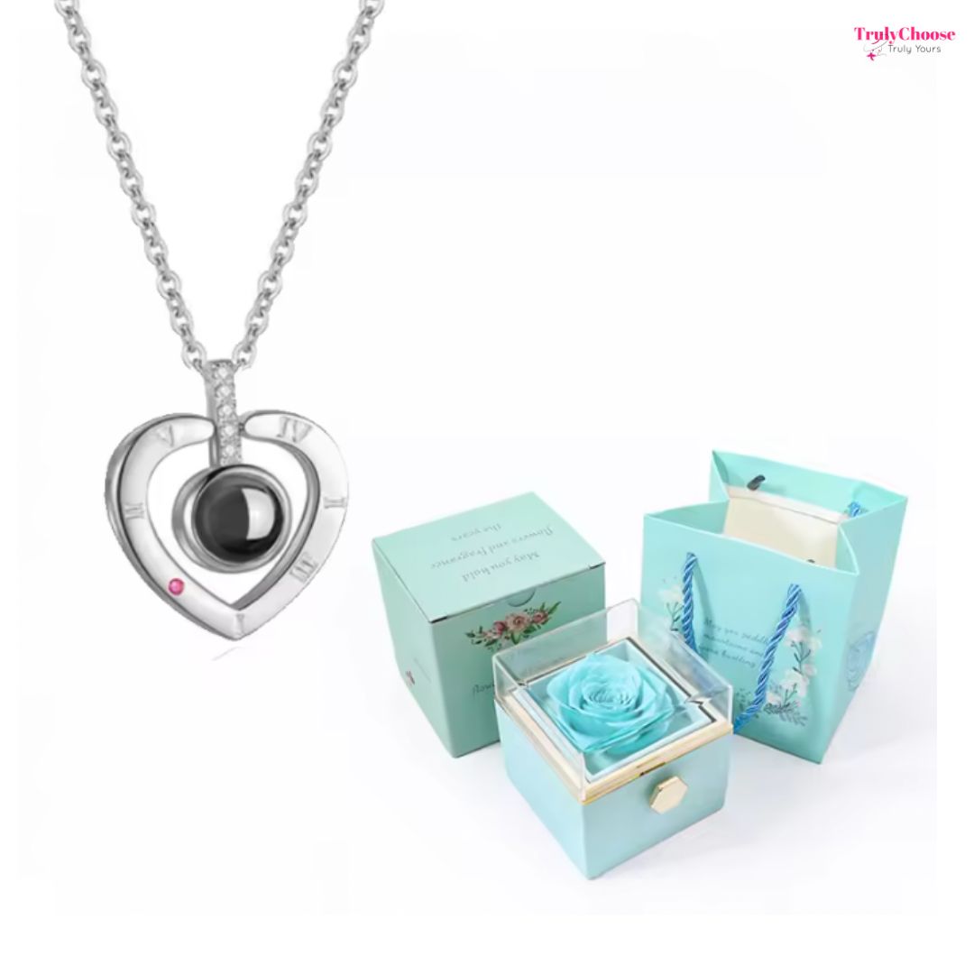100 Languages I Love You Projection Necklace With Rotating Rose