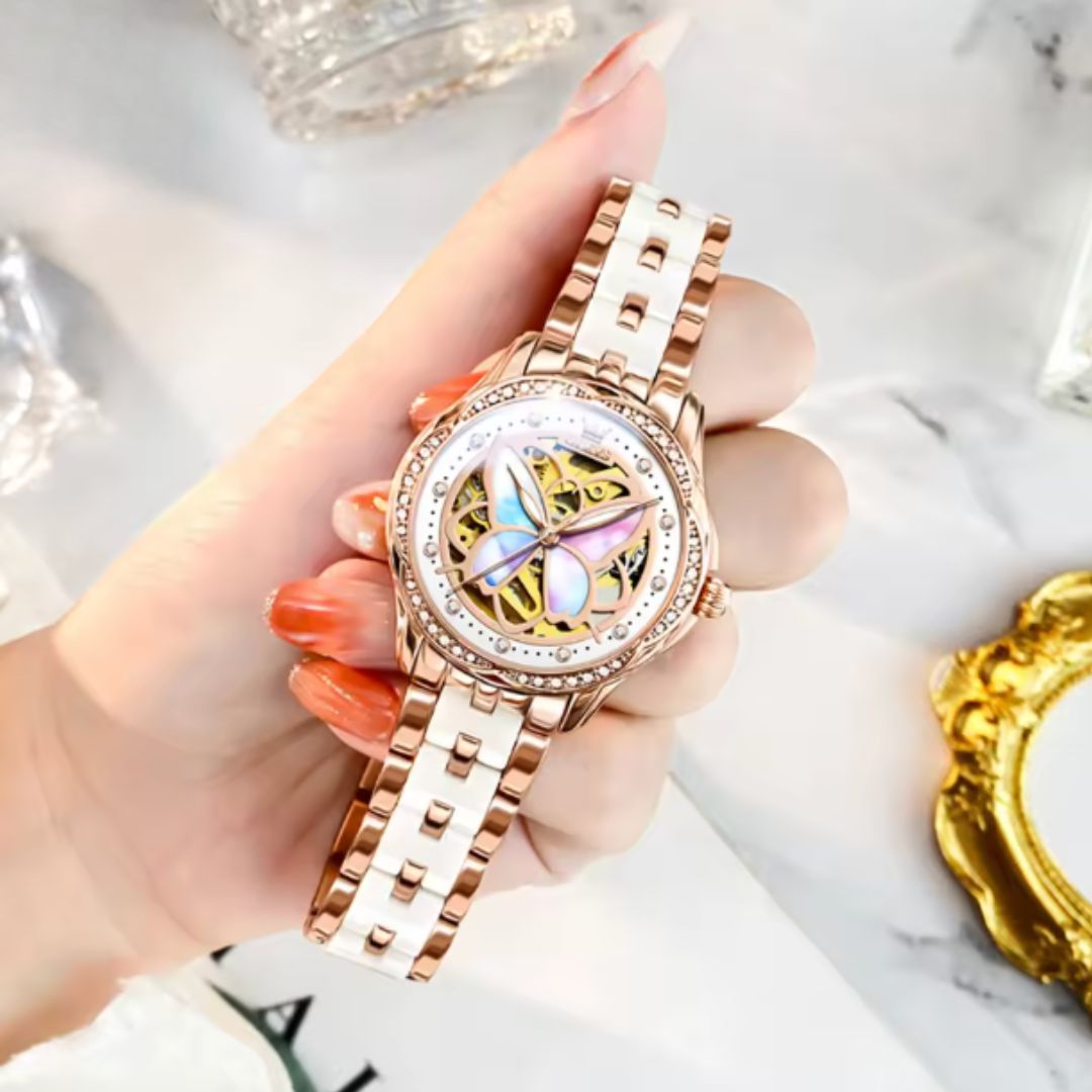 Trinity Luxe Collection - OLEVS 6615 Butterfly Hollow Luxury Mechanical Watch For Women Top Brand Original Watches Diamond Waterproof Ladies Hand Clock