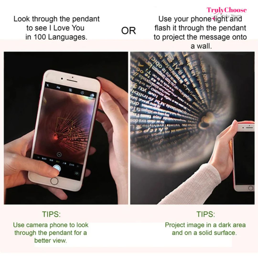 100 Languages I Love You Pendant Sterling Silver Necklace - With Real Rose