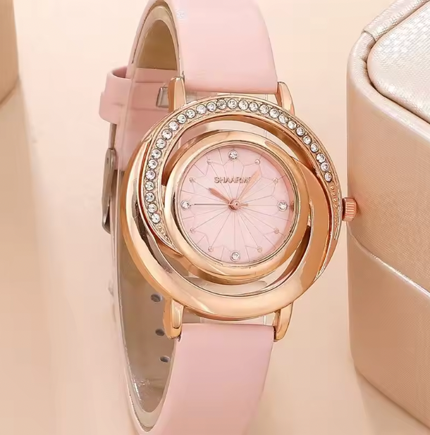 Lottie 5PCS Luxury Set - Watch Women Ring Necklace Earring Rhinestone Fashion Wristwatch Casual Ladies Watches Set Clock