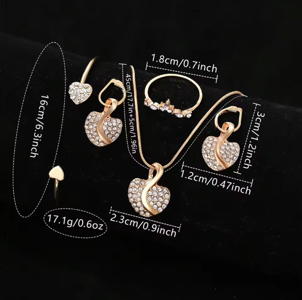 Kelly Luxury Set - Quartz Watch Gold Luxury Women Ring Necklace Earring Rhinestone Fashion Wristwatch Casual Ladies Watches Jewelry Set