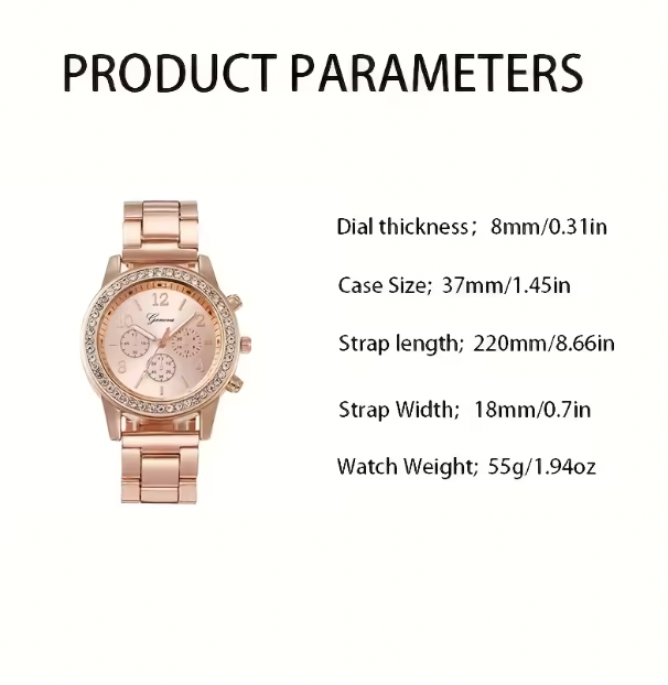 Roxanne Luxury Set - Women's Watch Fashion Rhinestone Stainless Steel Band Quartz Watch Double Heart Jewelry Set(Without Box)