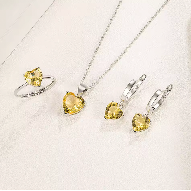 Violetta 925 Sterling Silver Jewelry Sets - Heart Zircon Ring Earrings Necklace Wedding Bridal Elegant Set