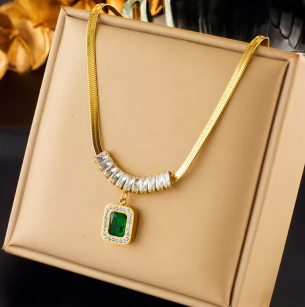 Gemma Luxury Set - Green Crystal Zircon Pendant Necklace Earrings Jewelry Set For Women