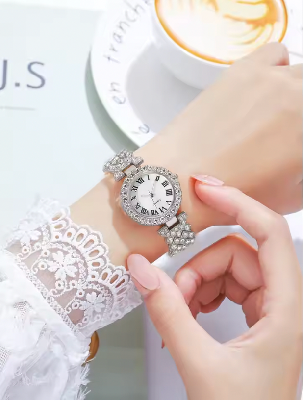 Philippa Rhinestone Set - Women's Watch Female Steel Band Analog Quartz Watches Diamond Jewelry Set