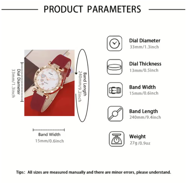 Alora Luxury Women Set - Trendy and versatile college light luxury leather with diamond inlaid wrist watch, love quartz watch