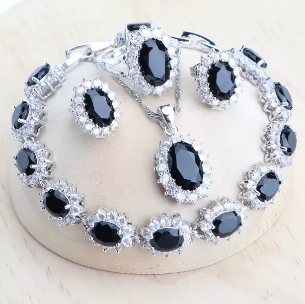 Sadie Silver 925 Women Bridal Jewelry Sets - Blue Zirconia Costume Fine Jewellery Wedding Necklace Earrings Rings Bracelets Pendant Set