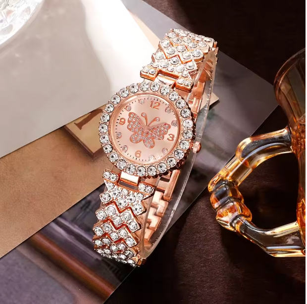 Eliza 18K Yellow Gold - Rose Gold Luxury Watch Women Ring Necklace Earring Rhinestone Fashion Wristwatch Casual Ladies Watches