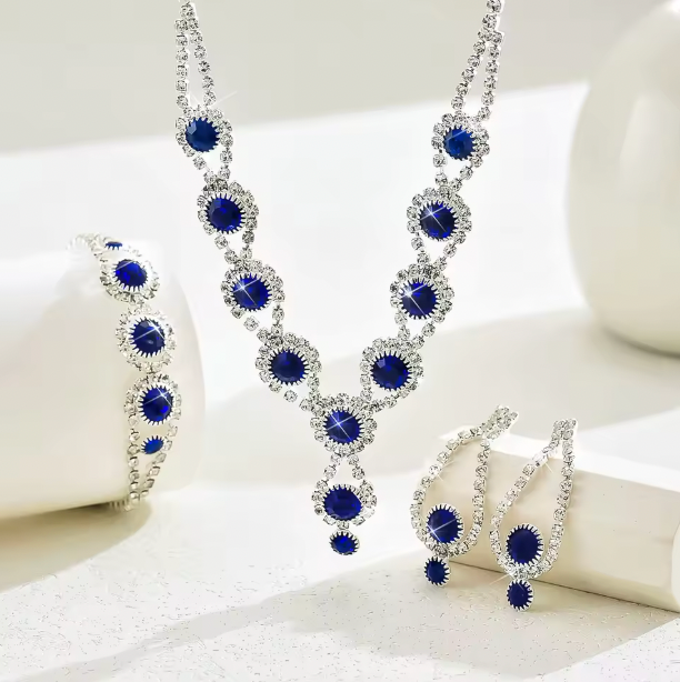 Pixie Crystal - Crafted Gemstone Necklace Earring Bracelet Set For Women