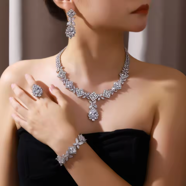 Angelina Cubic Zirconia - Bridal jewelry set, crystal wedding jewelry set - April Birthstone