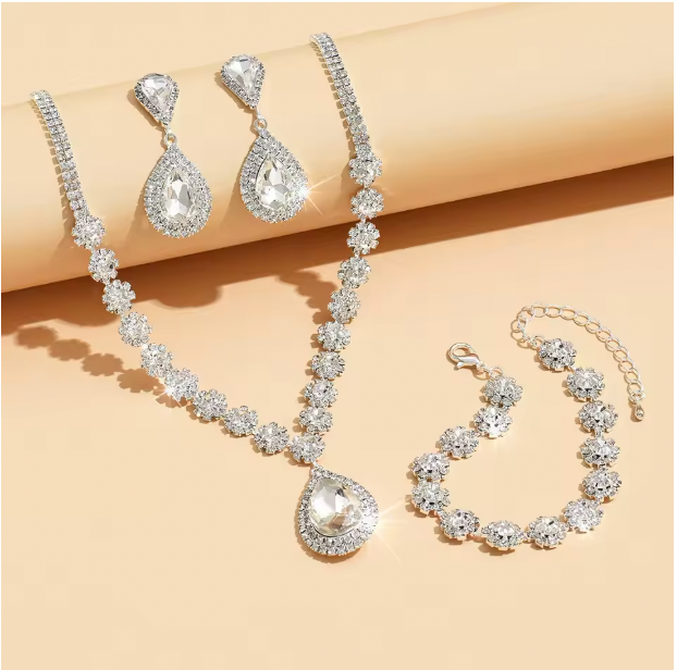 Elenora Luxury Chain - Series Sunflower Droplet Pendant Earrings Bracelet Jewelry Set Banquet Party Festival Gift - April Birthstone