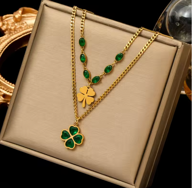 Van Clover Layered Necklaces - Gold Color Flower Five-Leaf Clover Necklace For Women