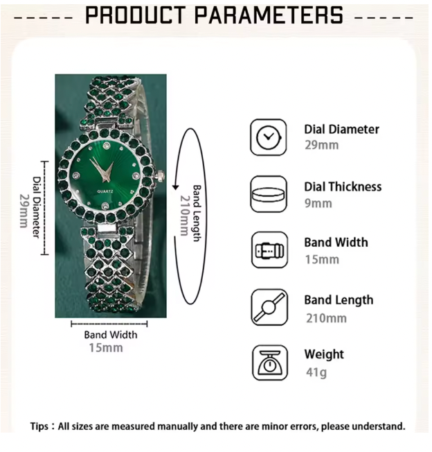 Emeraldie Luxury Set - Women Fashion Watches Heart Rhinestone Ring Necklace Earring Jewelry Set Luxury Dress Quartz WristWatch Simple Elegant Watch Gift