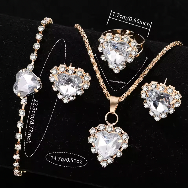 Lala Love - 6PCS/Set Women White Quartz Watch PU Strap Casual Quartz Wristwatch Heart Shaped Dial Watch Set Jewelry Set Gift For Her