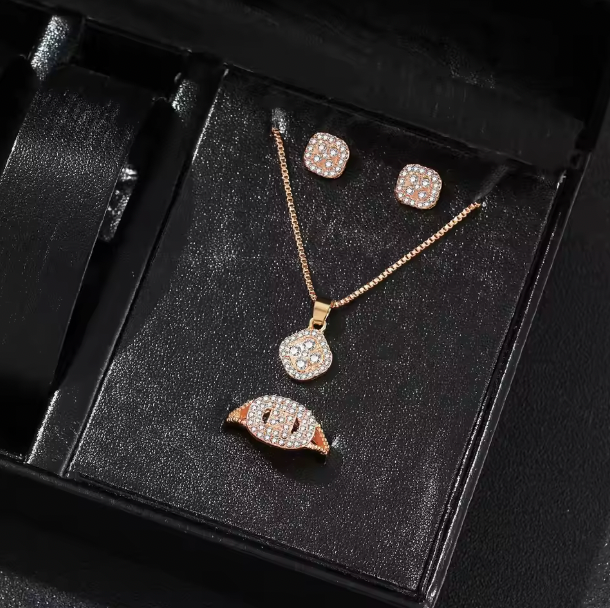 Lustre Legacy - Luxury Cube Jewelry Set, Women's Elegant Necklace, Earrings & Ring Set, Perfect Gift for Valentine's Day, Christmas Gift