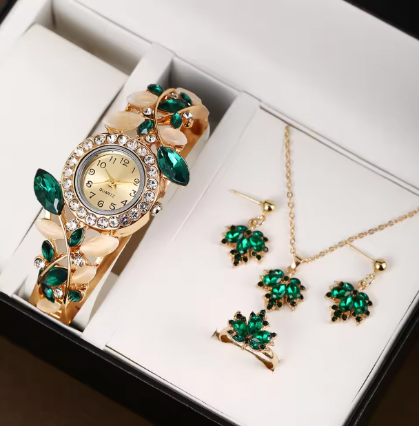 Starlight Splendor Jewelry Set - A Stylish, Casual And Versatile Women's Love With Diamond Inlaid Quartz Watch And Jewelry Three Piece Set