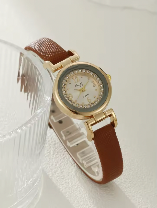 Mossy Majesty Luxury Jewelry Set - 5PCS Minimalist And Fashionable Quartz Watch, Necklace, Earrings & Ring