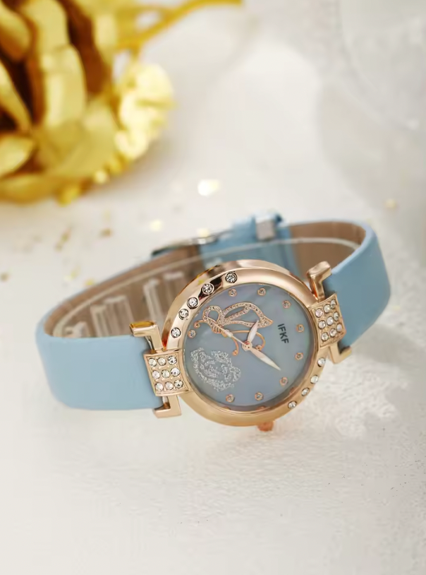 Regalia Belle Luxury Jewelry Set - 5PCS Set Luxury Square Watch Women Ring Necklace Earring Rhinestone Fashion Watch Casual Ladies Bracelet Watches