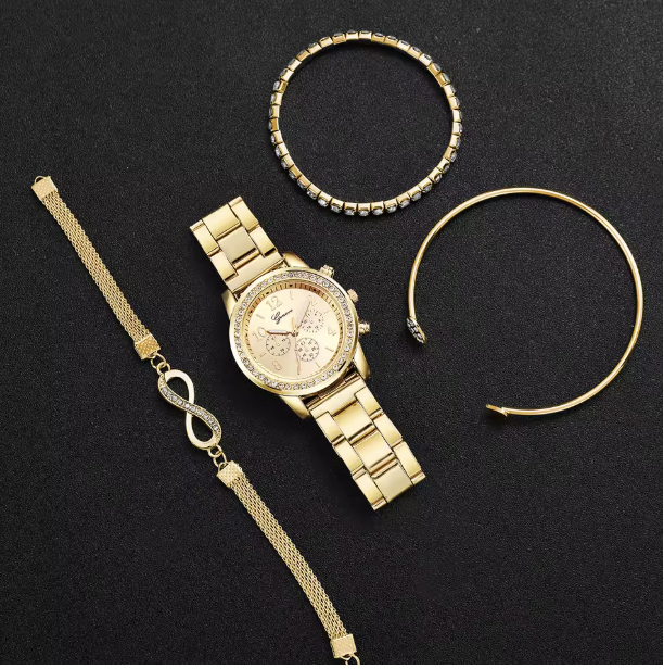 Opaline Grace - 4pcs/set Women's Light Luxury Elegant Quartz Temperament Watch Casual Sports Style Quartz Watch With Bracelet (Box Not Included)