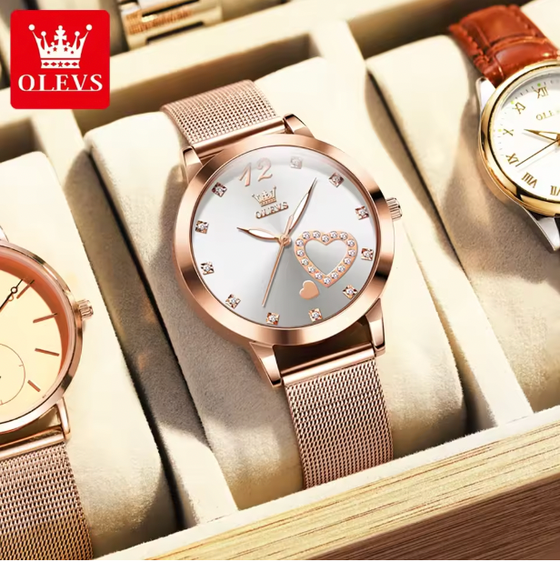 Golden Halo Luxury Women Watch - Quartz Women Watch Stainless steel Bracelet "Love" Dial Fashion Elegant Waterproof Luminous Quartz Watch for Ladies