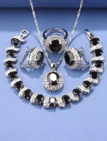 Elysian Gold Jewelry Sets - 925 Silver Original Wedding Decoration Jewelry Sets Blue Sapphire Women's Earrings Necklace Italian Bracelet Charms Ring - Sep Birthstone