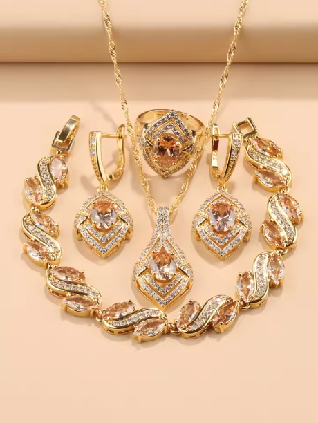 Opulentia Jewelry Sets - 18K Gold Plated Hawaiian Luxury Zircon Accessories Jewelry Sets