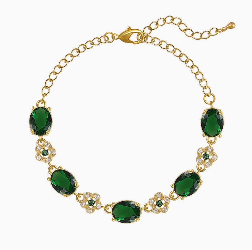 Emerald of Bastet - Luxury Jewelry Set - Include Necklace, Bracelet, Ring and Earrings - May birthstone