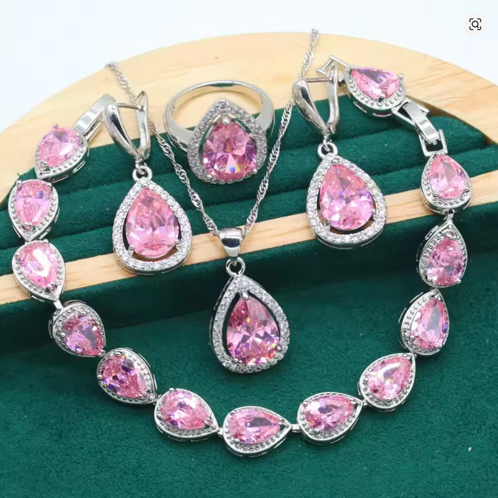 Feather of Light - Luxury Peridot Ruby Pendant Earring Bracelet & Ring Set For Women