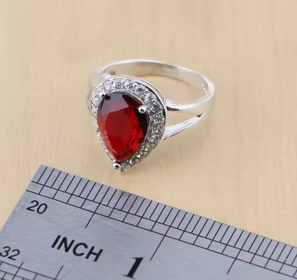 Scarlet Sol - July birthstone - Luxury Peridot Ruby Pendant Earring Bracelet & Ring Set For Women