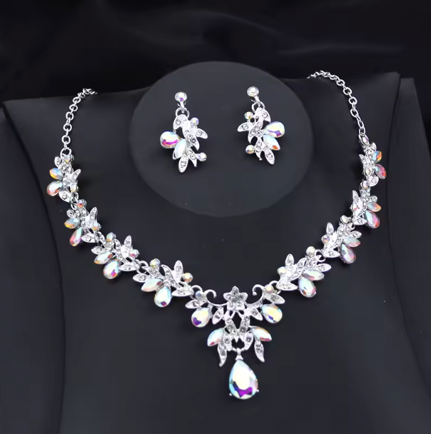 Violetta Exquisite 2 pcs Set - Flower Pink Crystal bridal wedding jewelry sets for women