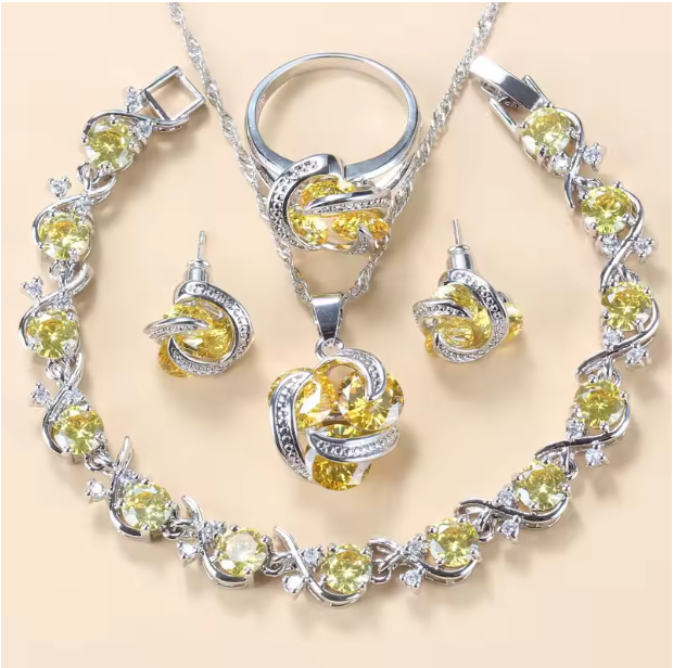Radiance Royale Jewelry Sets - 925 Sterling Silver Wedding Accessories Women's Earring And Ring Jewelry Sets Top Quality Colorful Cubic Zircon Bridal Jewelry