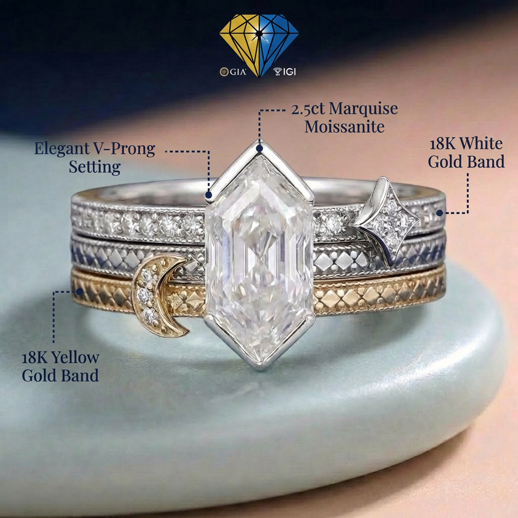 Florentine Celestial Ring - 10K/14K/18K Solid Gold Moissanite Diamond Ring