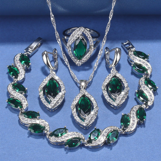 Personalized Birthstone - 925 Silver Pendant Earring Bracelet & Ring Set For Women