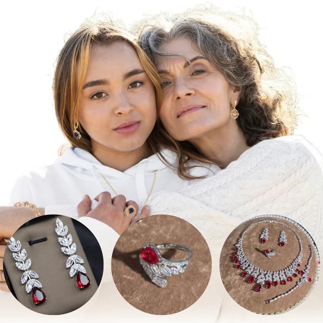 Crimson Elegance – Luxury Bracelet, Necklace, Earrings & Ring Set