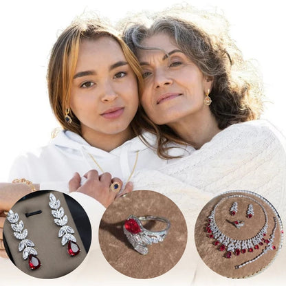 Crimson Elegance – Luxury Bracelet, Necklace, Earrings & Ring Set