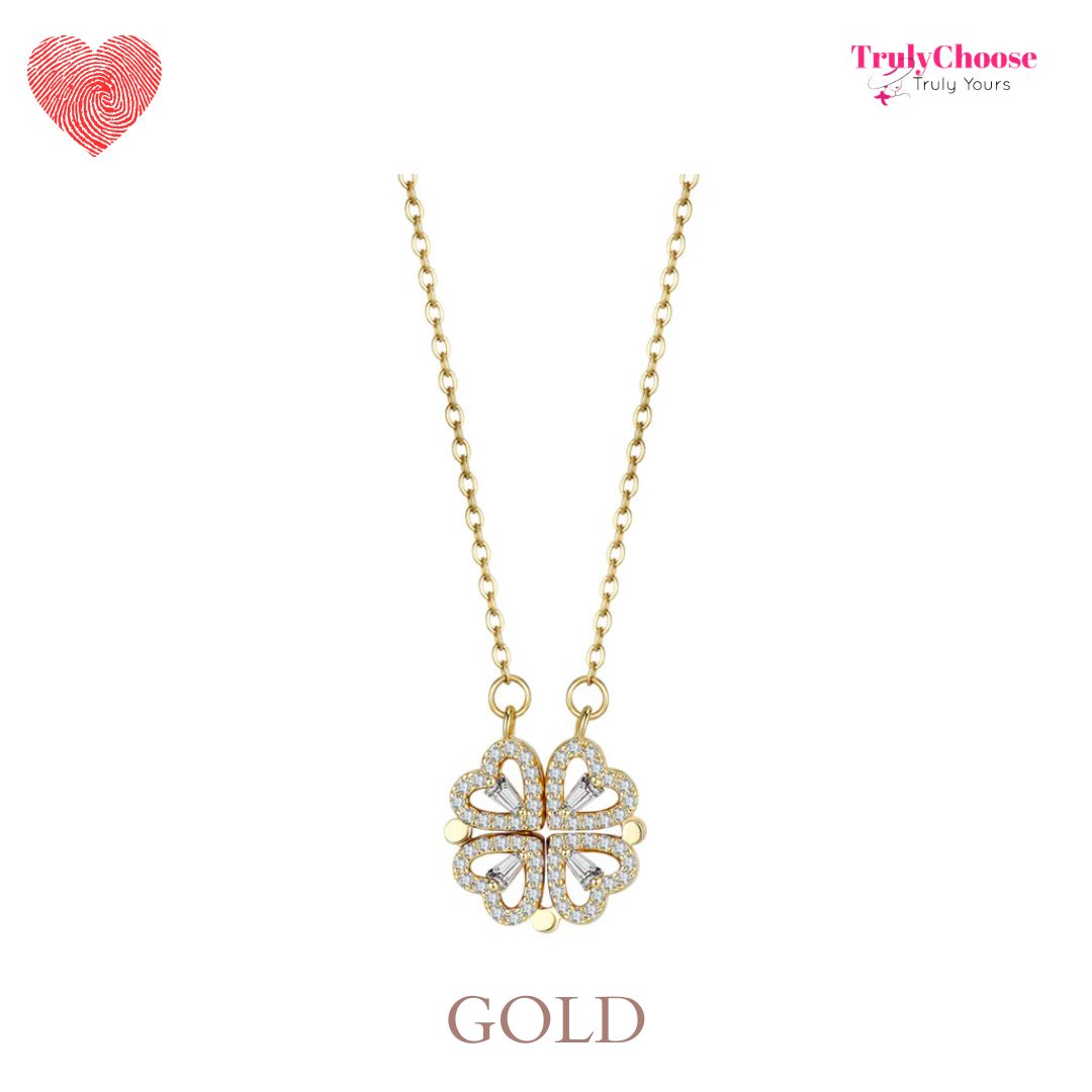 Rose Diamond Leaf Clover Heart Necklaces + Rose Gift Box