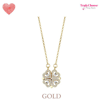 Rose Diamond Leaf Clover Heart Necklaces + Rose Gift Box