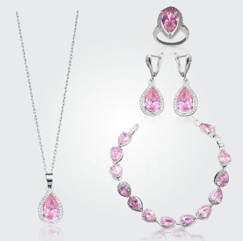 Truly Christine Silver Hand - Crafted Gemstone Pendant Earring Bracelet & Ring Set For Women
