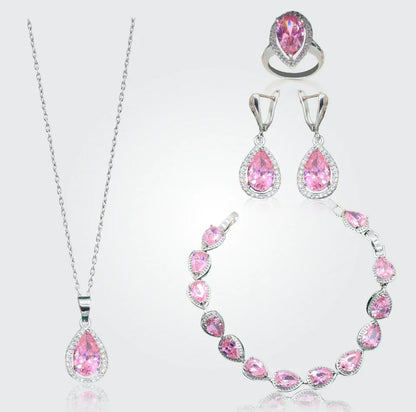 Truly Christine Silver Hand - Crafted Gemstone Pendant Earring Bracelet & Ring Set For Women