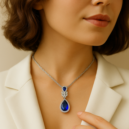 Aqua Radiance Zircon Set - 925 Sterling Silver Water-Drop Zircon Jewelry Set for Women: Blue & White Bracelet, Earrings, Necklace, Pendant & Ring