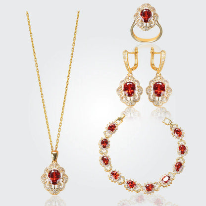 Truly Aurora 18K Gold Gemstone Pendant Earring Bracelet & Ring Set For Women