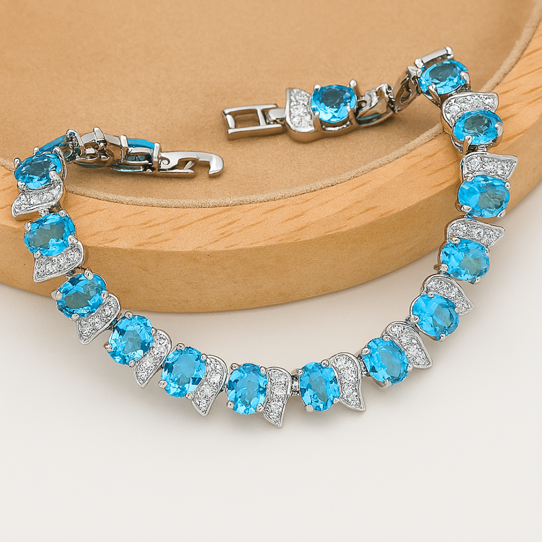 Eternal Harmony - Celestial Duo-Tone 925 Silver Crystal Bridal Set – Bracelet, Pendant Necklace, Ring & Long Earrings