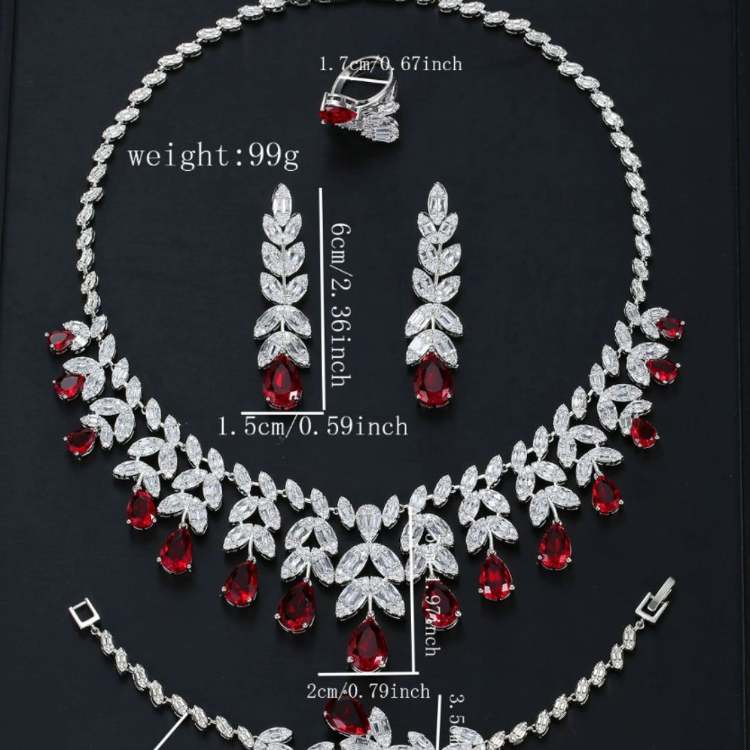 Crimson Elegance – Luxury Bracelet, Necklace, Earrings & Ring Set