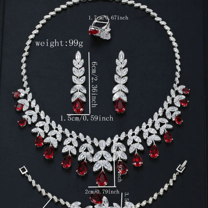 Crimson Elegance – Luxury Bracelet, Necklace, Earrings & Ring Set