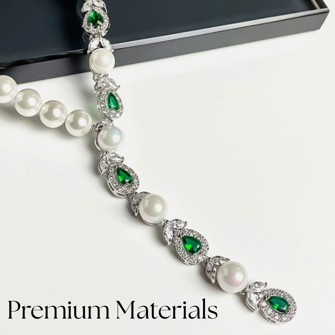 Luxeora Luxury Jewelry Set - Elegant Pearl Studded Zircon Bracelet Necklace Earrings & Ring Set