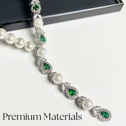 Luxeora Luxury Jewelry Set - Elegant Pearl Studded Zircon Bracelet Necklace Earrings & Ring Set