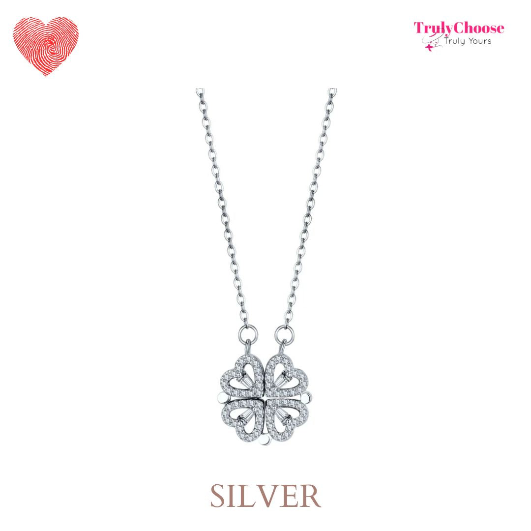 Rose Diamond Leaf Clover Heart Necklaces + Rose Gift Box