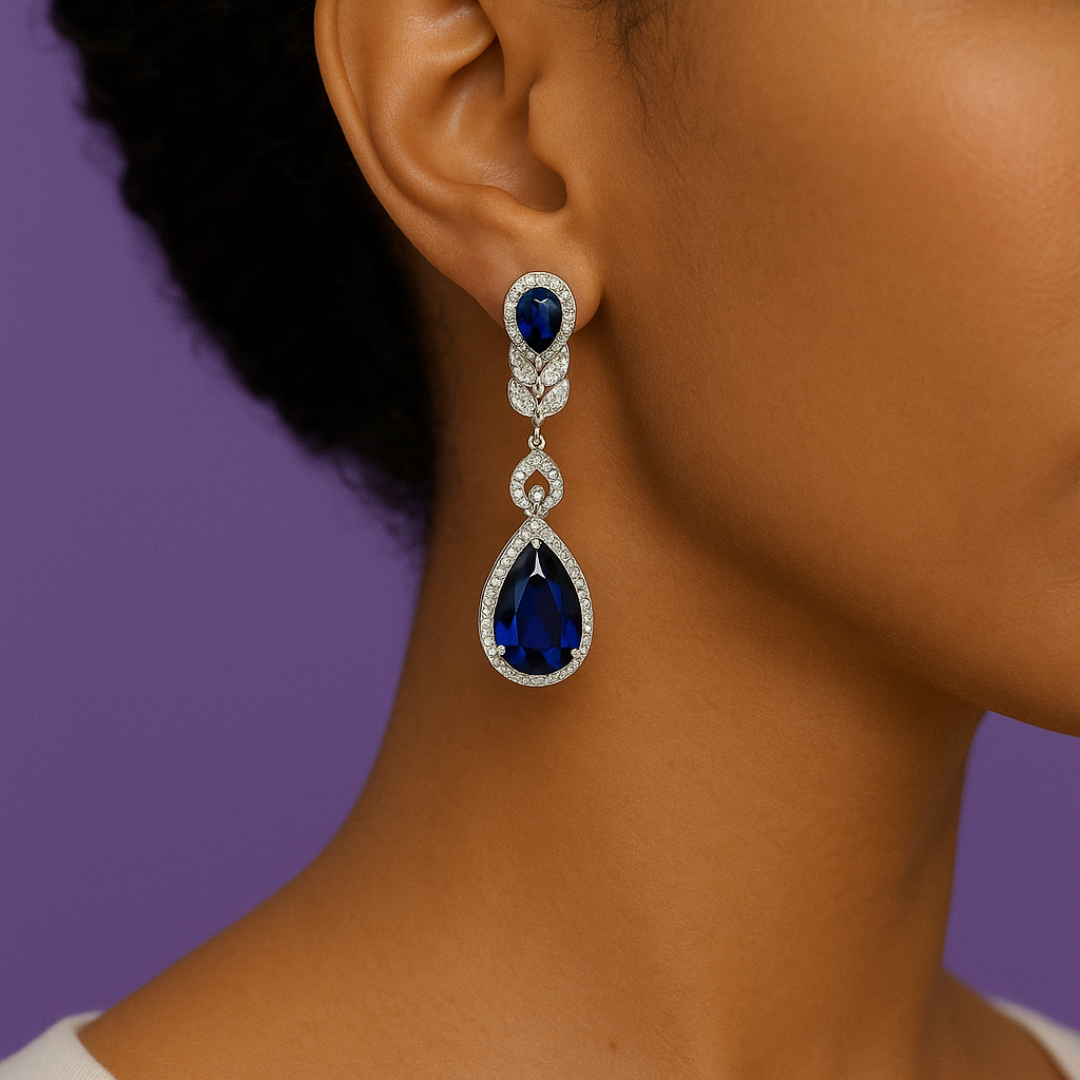 Aqua Radiance Zircon Set - 925 Sterling Silver Water-Drop Zircon Jewelry Set for Women: Blue & White Bracelet, Earrings, Necklace, Pendant & Ring